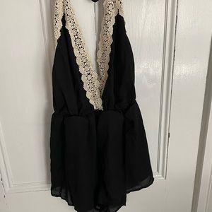 Black Lace Trimmed Romper